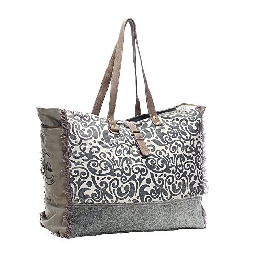 Myra Bag Floral Upcycled Canvas & Cowhide Weekender Bag S-1142 – 272